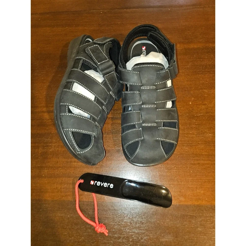 Revere Amsterdam Men's Removable‎ Footbed Sandal Black Size 44 US 10